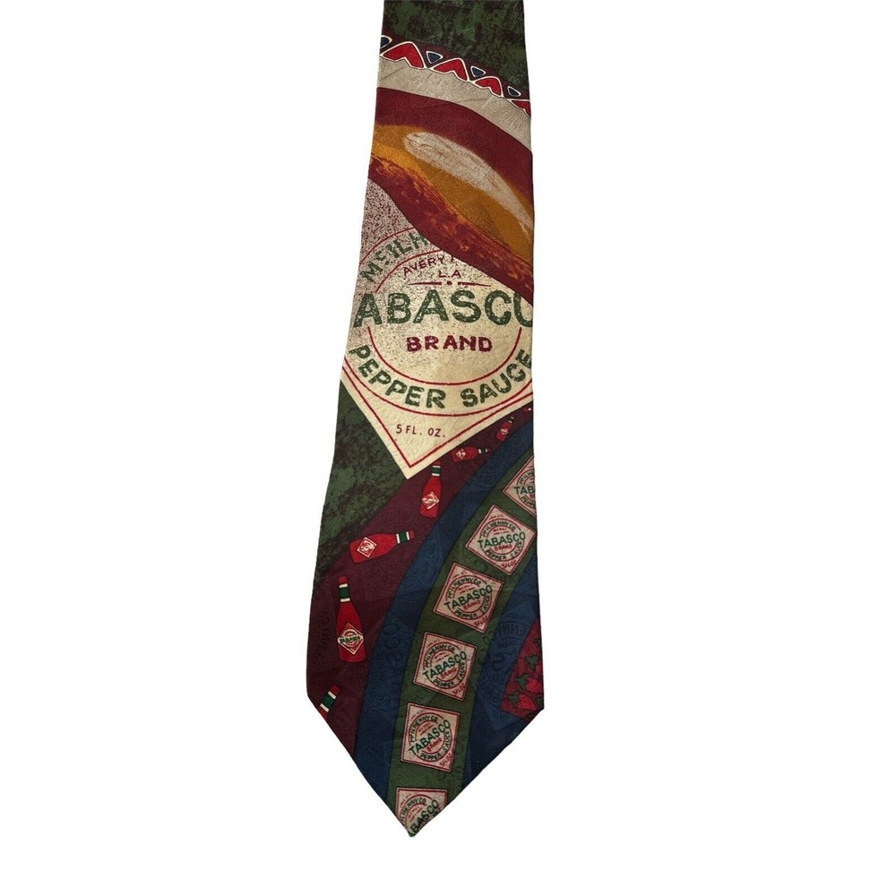 Vintage TABASCO Hot‎ Sauce 100% Silk Novelty Tie Necktie Made In USA
